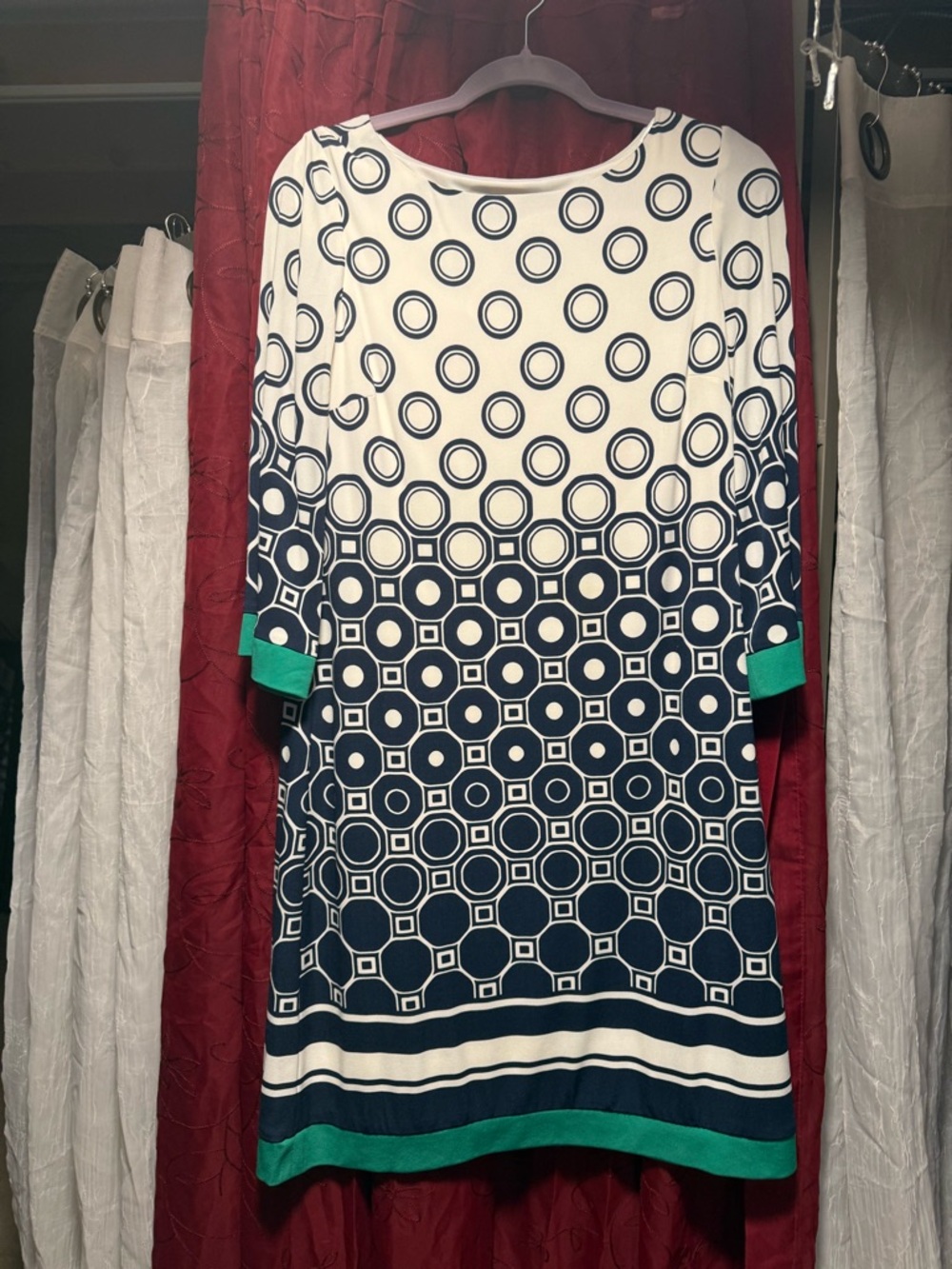 Jessica Howard Navy, White & Green Geometric Midi Dress - Picture 2 of 7